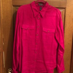 Ralph Lauren Fuchsia Linen Long-Sleeve  Button-Up Shirt